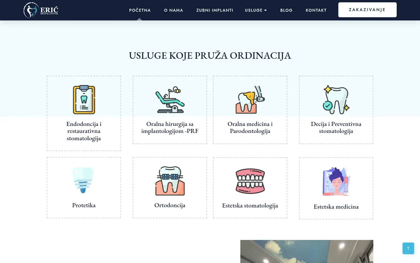 The old WordPress site: a grid of eight services with stock illustrations and no descriptions.