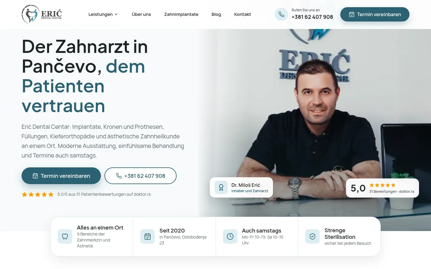 The German version of the site: Der Zahnarzt in Pančevo, dem Patienten vertrauen.