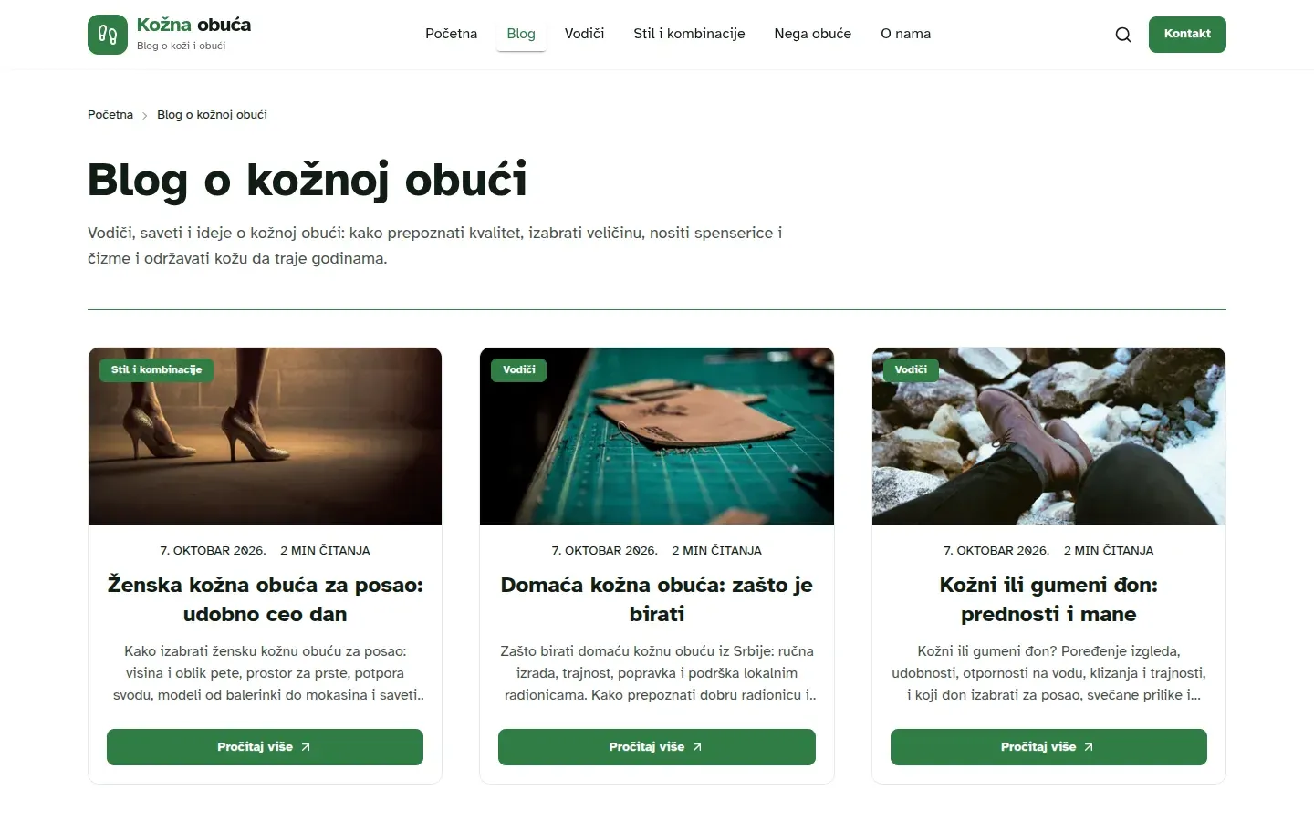 The blog listing with green category labels.