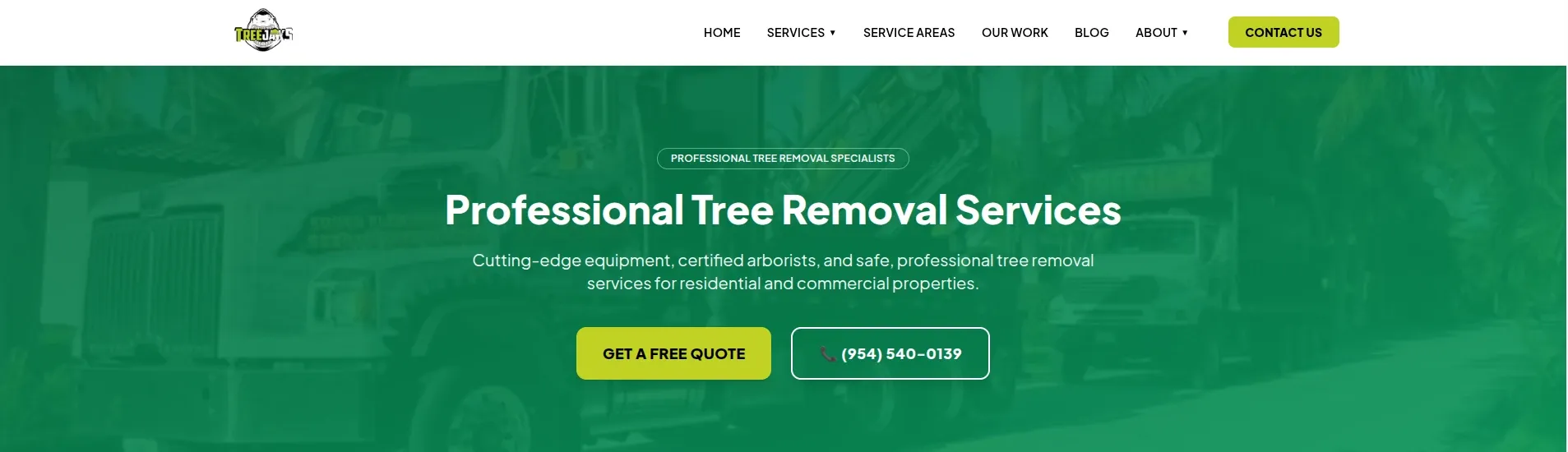 An earlier hero treatment for the same homepage, testing a brand-green overlay over full-bleed equipment photography.