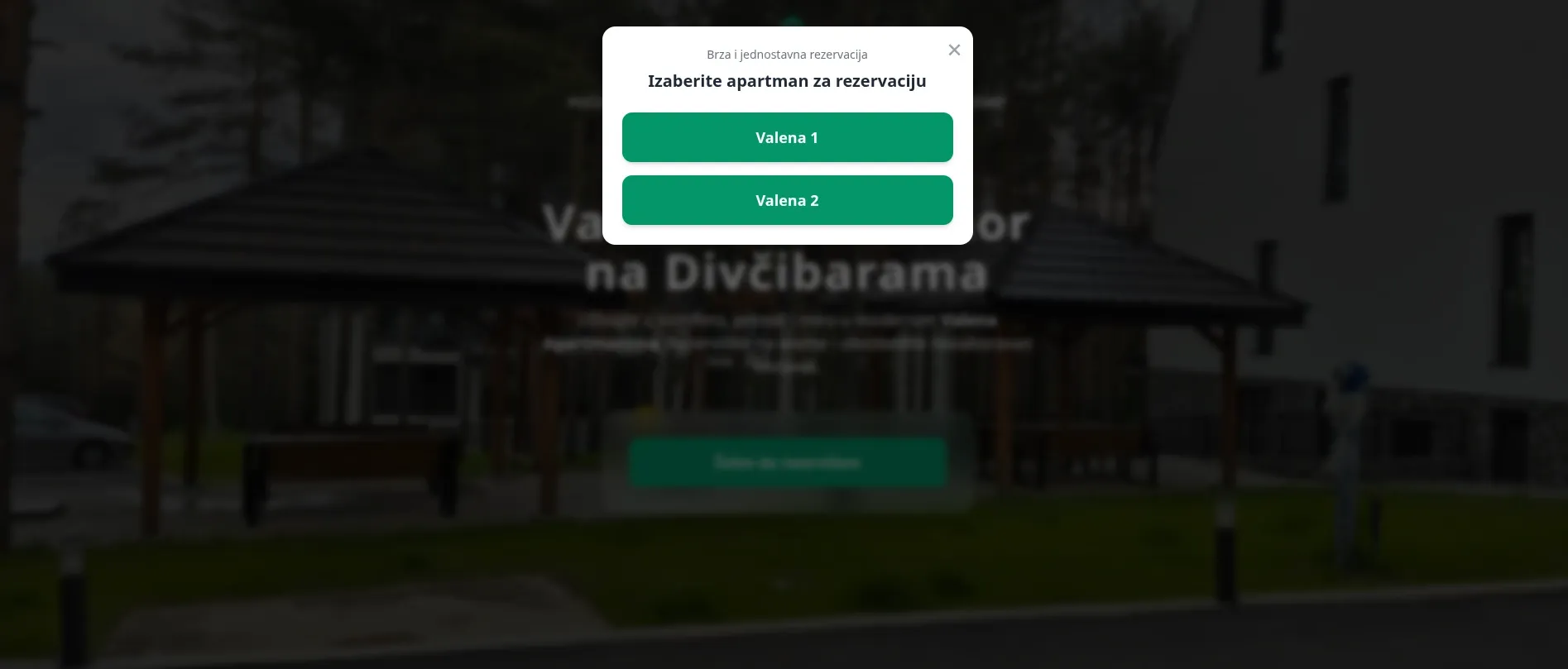 Prozor za rezervaciju po meri: izaberi Valena 1 ili Valena 2 i odmah pređi na rezervaciju tog apartmana.