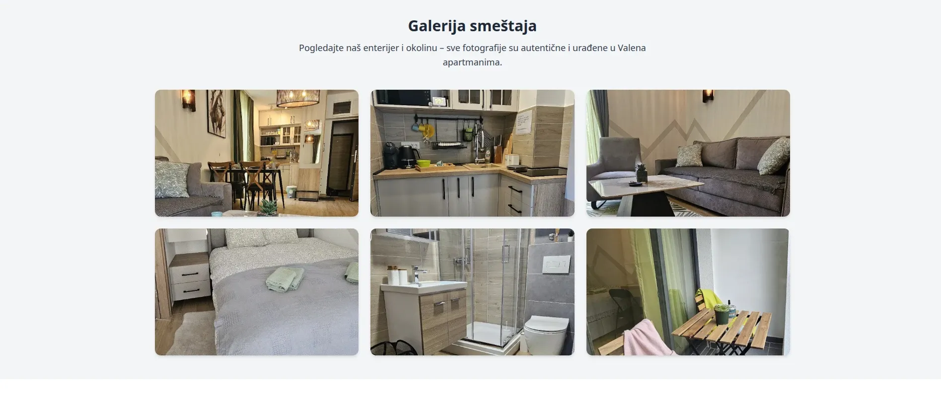 Galerija sa pravim fotografijama enterijera i okoline oba apartmana.